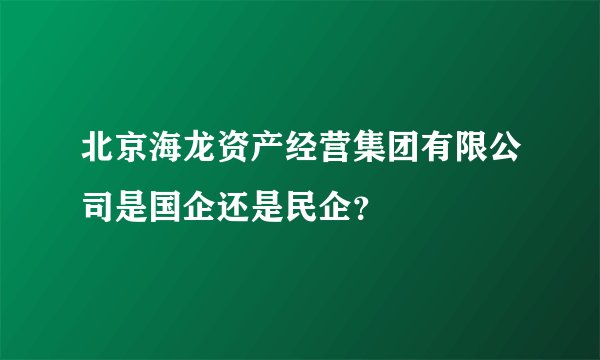 北京海龙资产经营集团有限公司是国企还是民企?