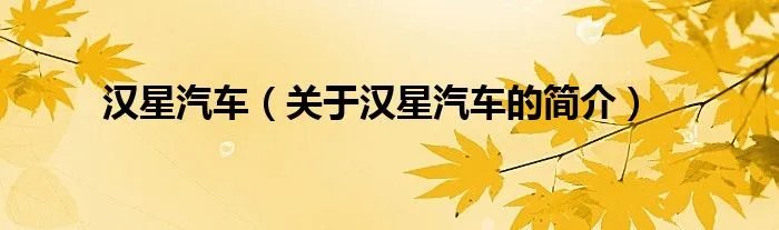 汉星汽车（关于汉星汽车的简介）