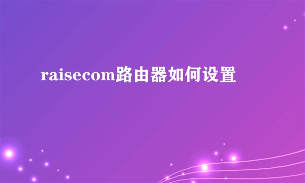 raisecom路由器如何设置