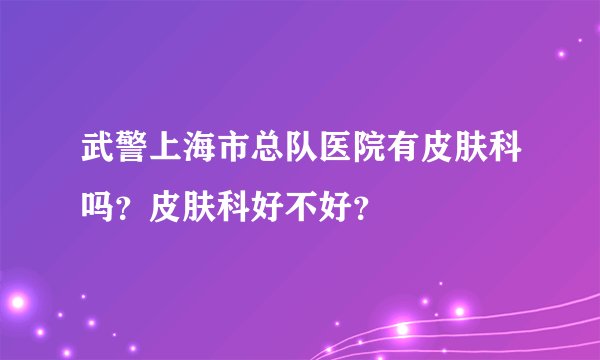 武警上海市总队医院有皮肤科吗？皮肤科好不好？