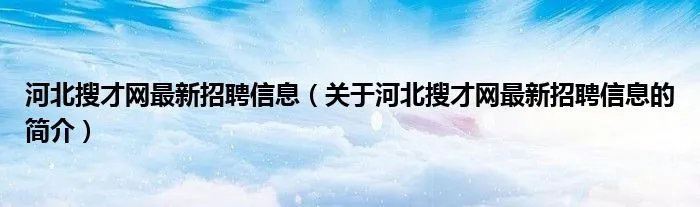 河北搜才网最新招聘信息（关于河北搜才网最新招聘信息的简介）