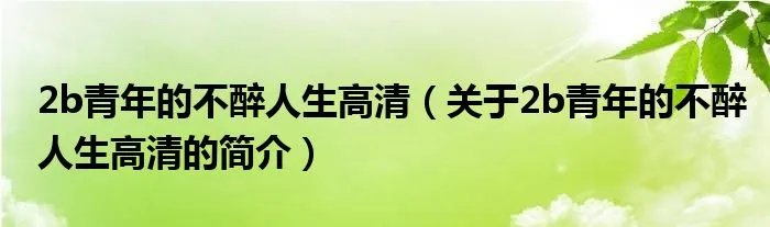 2b青年的不醉人生高清（关于2b青年的不醉人生高清的简介）