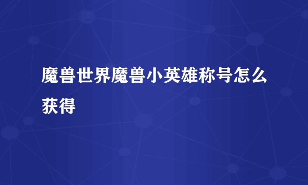 魔兽世界魔兽小英雄称号怎么获得