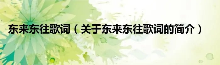 东来东往歌词（关于东来东往歌词的简介）