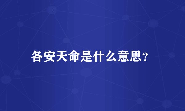 各安天命是什么意思？