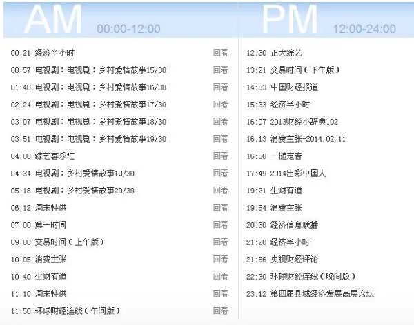 中央电视台2台节目表