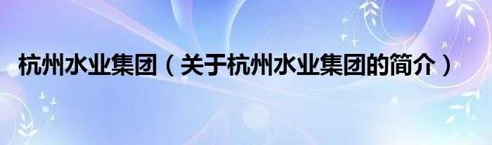 杭州水业集团（关于杭州水业集团的简介）