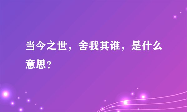 当今之世，舍我其谁，是什么意思？