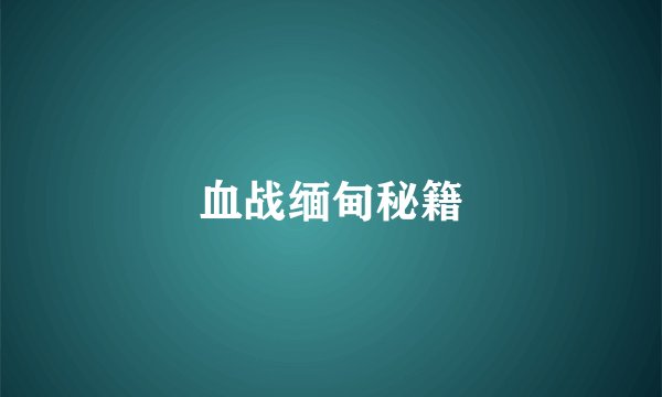 血战缅甸秘籍