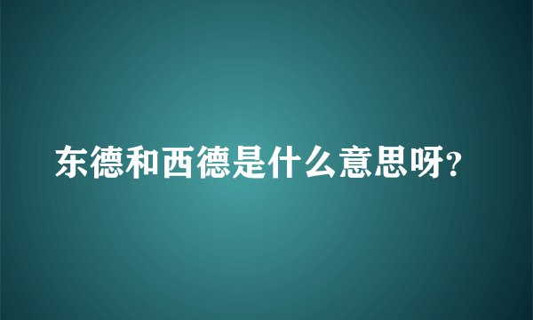 东德和西德是什么意思呀？