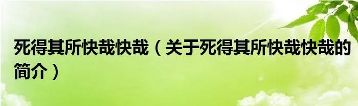 死得其所快哉快哉（关于死得其所快哉快哉的简介）