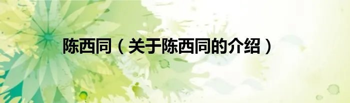 陈西同(关于陈西同的介绍)