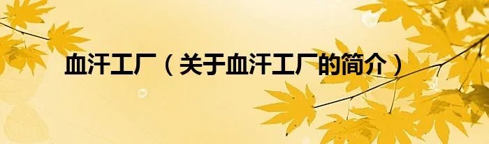 血汗工厂（关于血汗工厂的简介）