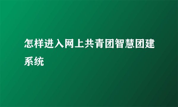 怎样进入网上共青团智慧团建系统