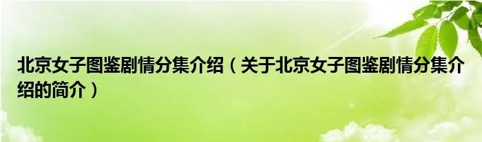 北京女子图鉴剧情分集介绍（关于北京女子图鉴剧情分集介绍的简介）