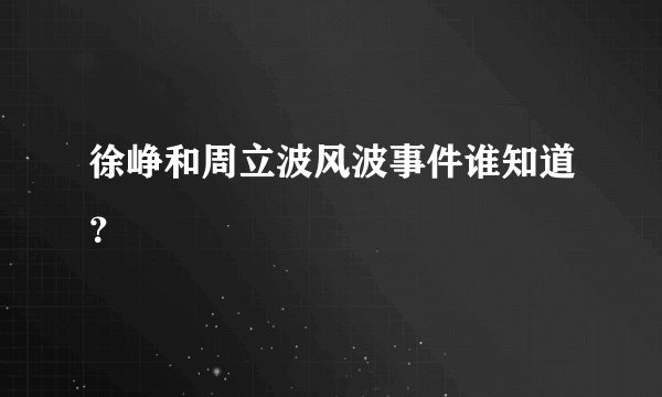 徐峥和周立波风波事件谁知道？
