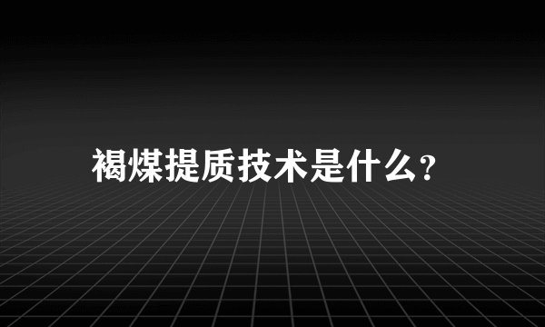 褐煤提质技术是什么？