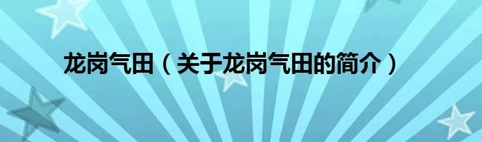 龙岗气田（关于龙岗气田的简介）