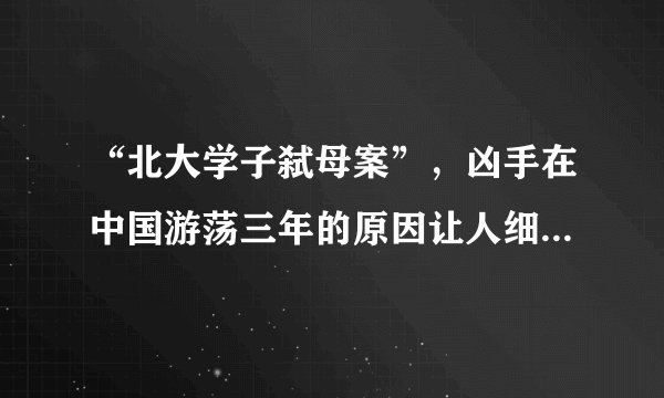 “北大学子弑母案”，凶手在中国游荡三年的原因让人细思极恐......