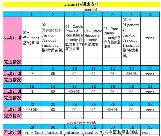 insanity健身课表