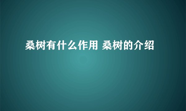 桑树有什么作用 桑树的介绍