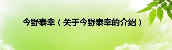 今野泰幸（关于今野泰幸的介绍）