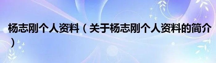 杨志刚个人资料(关于杨志刚个人资料的简介)