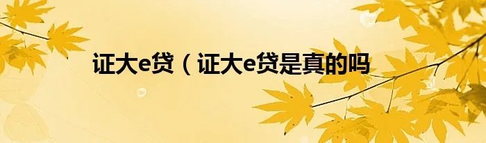 证大e贷（证大e贷是真的吗