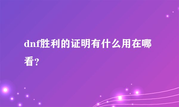 dnf胜利的证明有什么用在哪看?