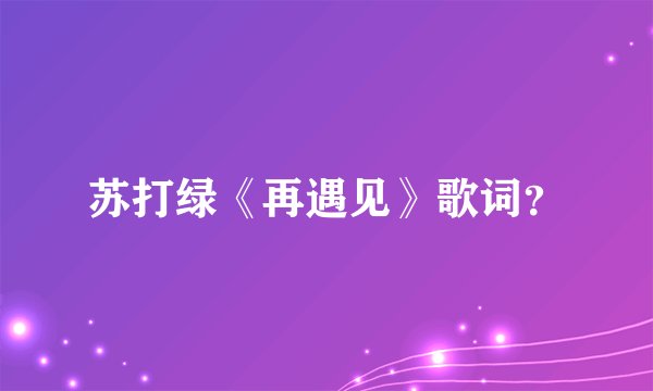 苏打绿《再遇见》歌词?