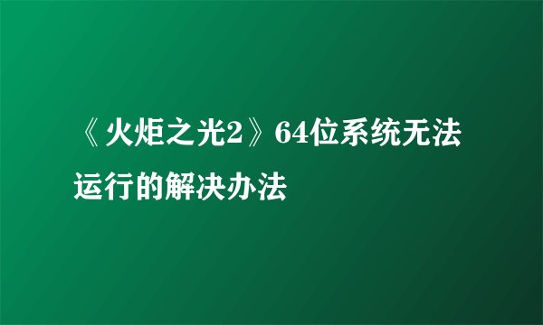 《火炬之光2》64位系统无法运行的解决办法