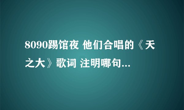 8090踢馆夜 他们合唱的《天之大》歌词 注明哪句是哪个人唱的。