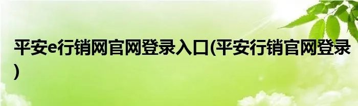 平安e行销网官网登录入口(平安行销官网登录)