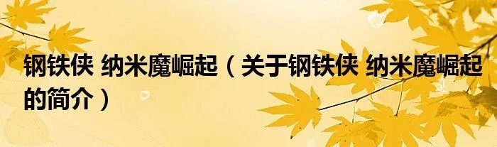 钢铁侠 纳米魔崛起（关于钢铁侠 纳米魔崛起的简介）