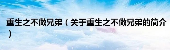 重生之不做兄弟（关于重生之不做兄弟的简介）