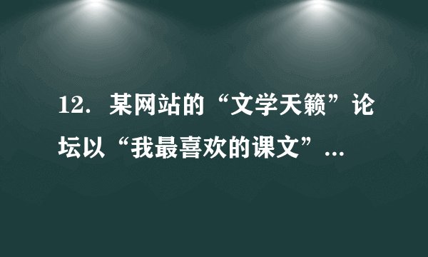 12．某网站的“文学天籁”论坛以“我最喜欢的课文”为话题向大家征集感言。请仿照示例，选择你记忆最深刻的一篇课文，写几句感言，谈谈自己的真实感受。示例：初读《阿Q正传》，觉得阿Q滑稽可笑；再读，觉得阿Q质朴、愚昧、自私；多次阅读，发现《阿Q正传》就像一面人生的镜子，从中可以找到自己的身影。