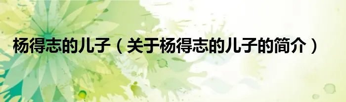 杨得志的儿子（关于杨得志的儿子的简介）