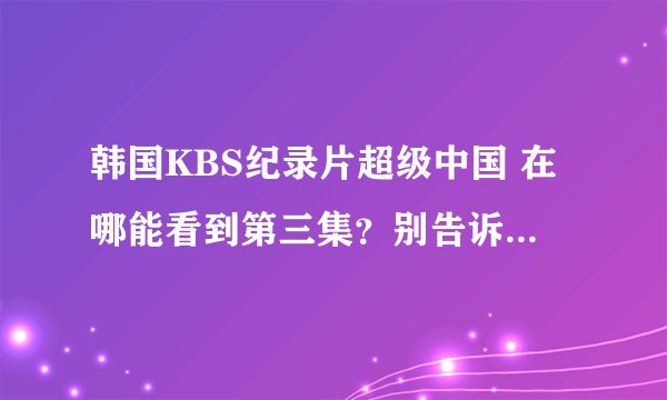 韩国KBS纪录片超级中国 在哪能看到第三集?别告诉我没有不给采纳