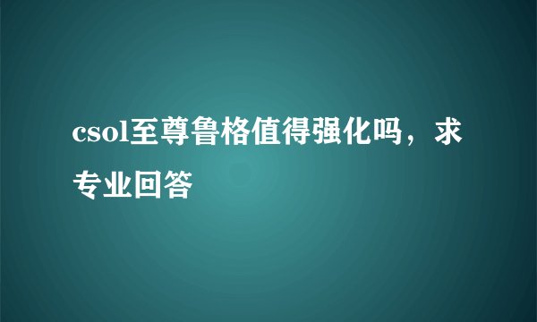 csol至尊鲁格值得强化吗,求专业回答