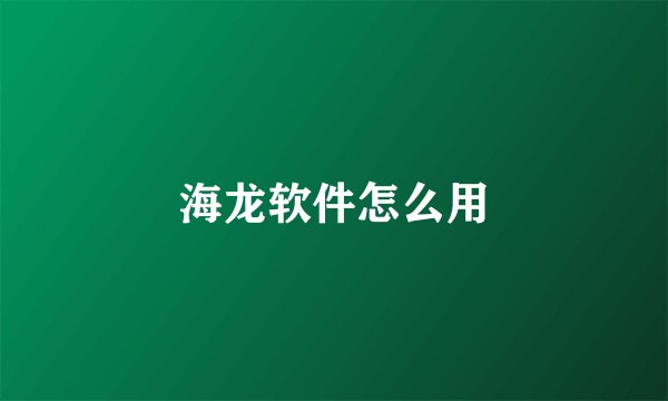 海龙软件怎么用