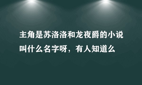 主角是苏洛洛和龙夜爵的小说叫什么名字呀，有人知道么