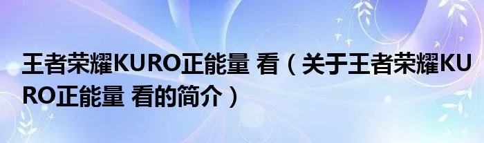 王者荣耀KURO正能量 看（关于王者荣耀KURO正能量 看的简介）