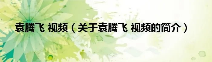 袁腾飞 视频（关于袁腾飞 视频的简介）