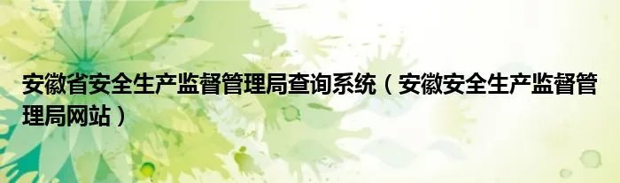安徽省安全生产监督管理局查询系统（安徽安全生产监督管理局网站）