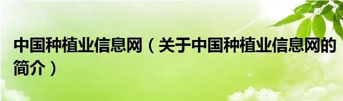 中国种植业信息网（关于中国种植业信息网的简介）