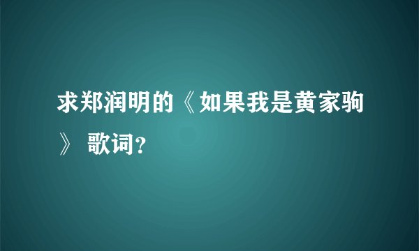 求郑润明的《如果我是黄家驹》 歌词？